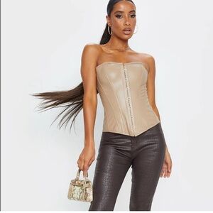 Pretty Little Thing Champagne Jacquard Corset Top Coquette Pale Pink Size XL New